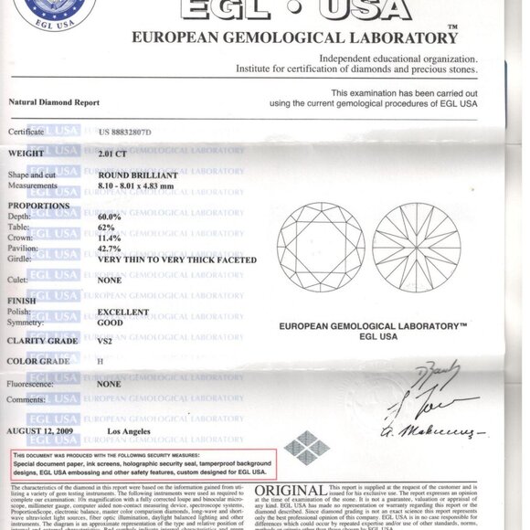 Round Diamond Pendant 14K Yellow Gold (2.01 Ct H Vs2) Egl C54200017 - Picture 5 of 7